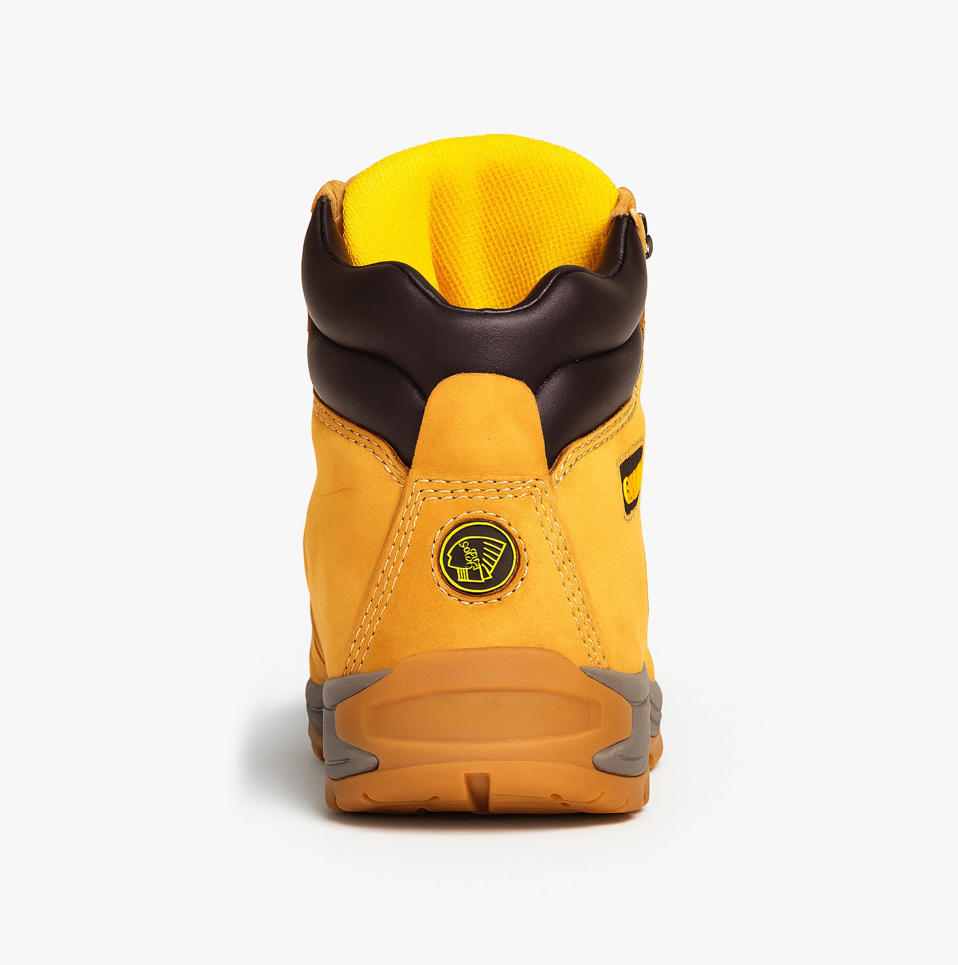 Apache AP314CM Mens Boots Wheat rear view showcasing nubuck upper and yellow textile lining.