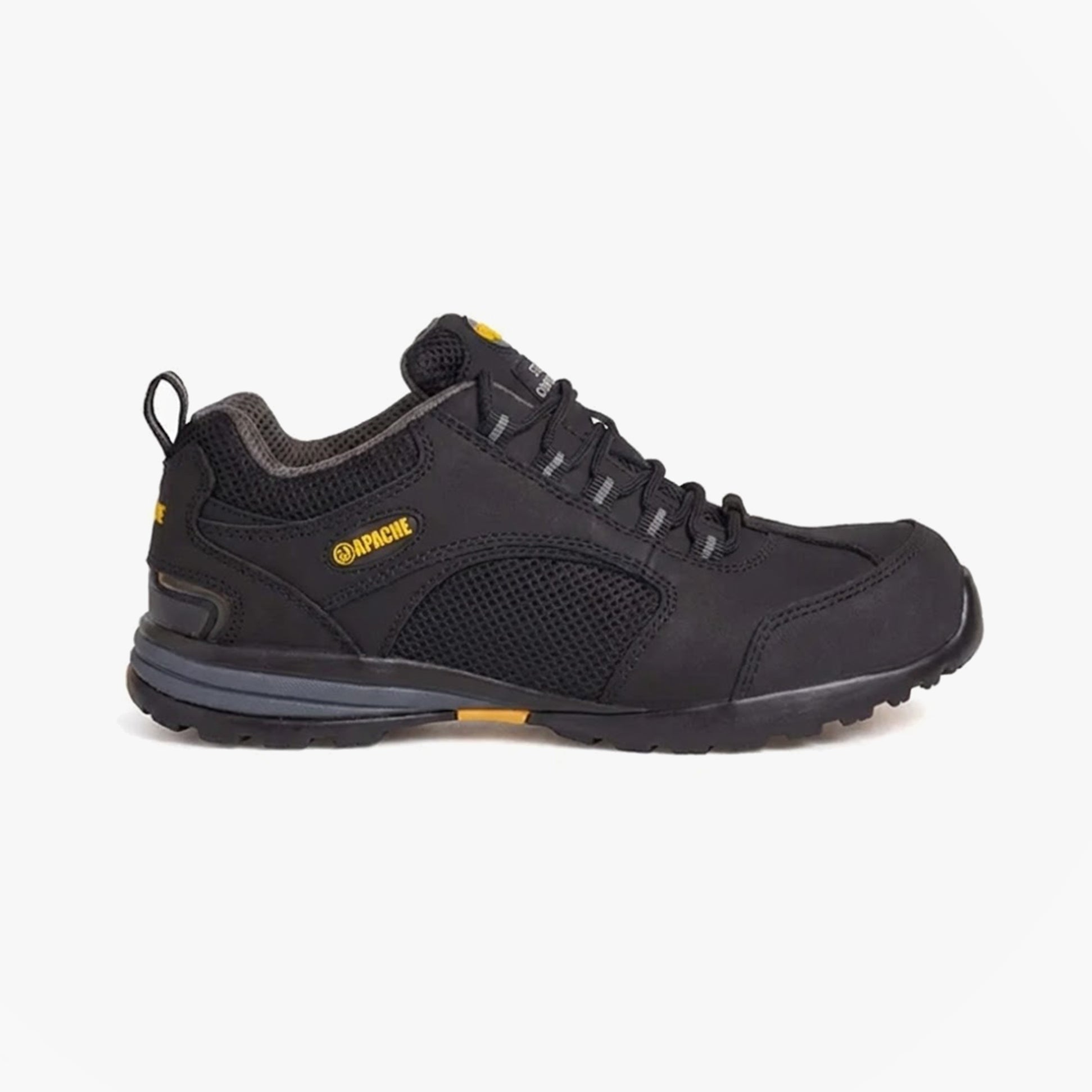 Apache AP318SM Mens Trainers Black side view showing lace-up design and rubber sole.