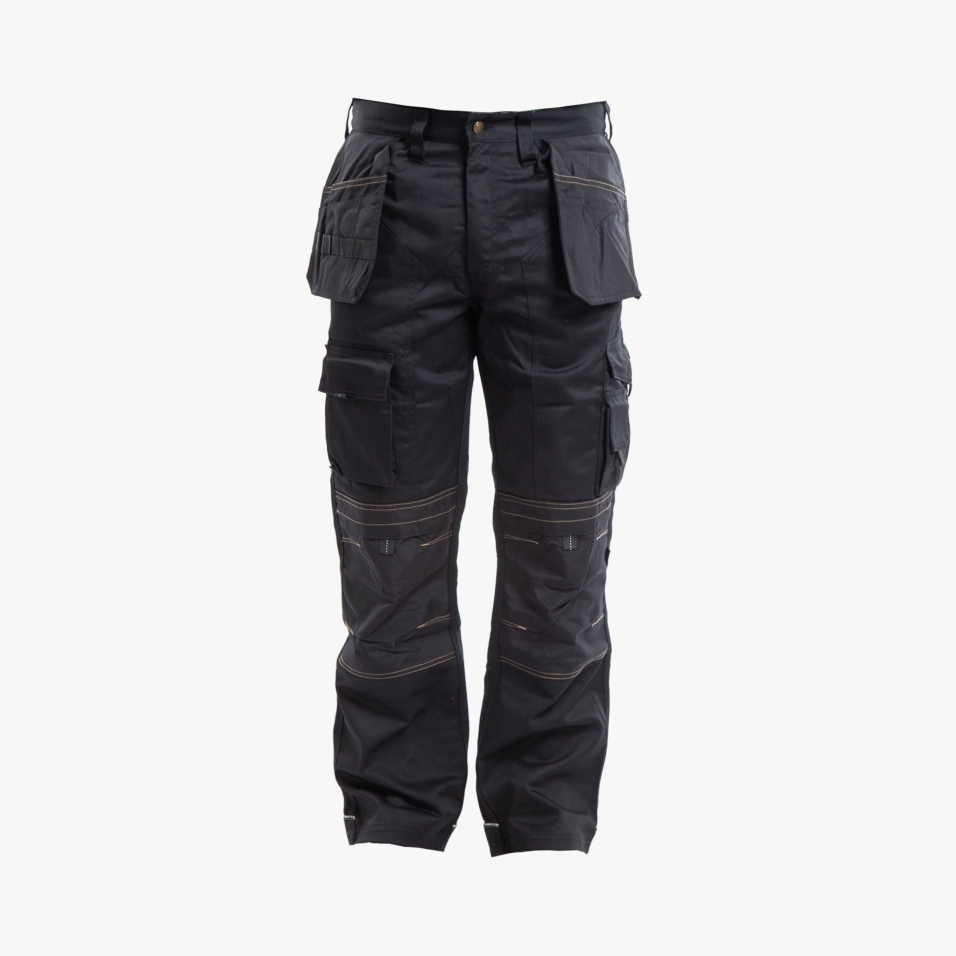 Apache APKHT Mens Trousers Black front view showcasing multiple pockets and Cordura-reinforced knees.