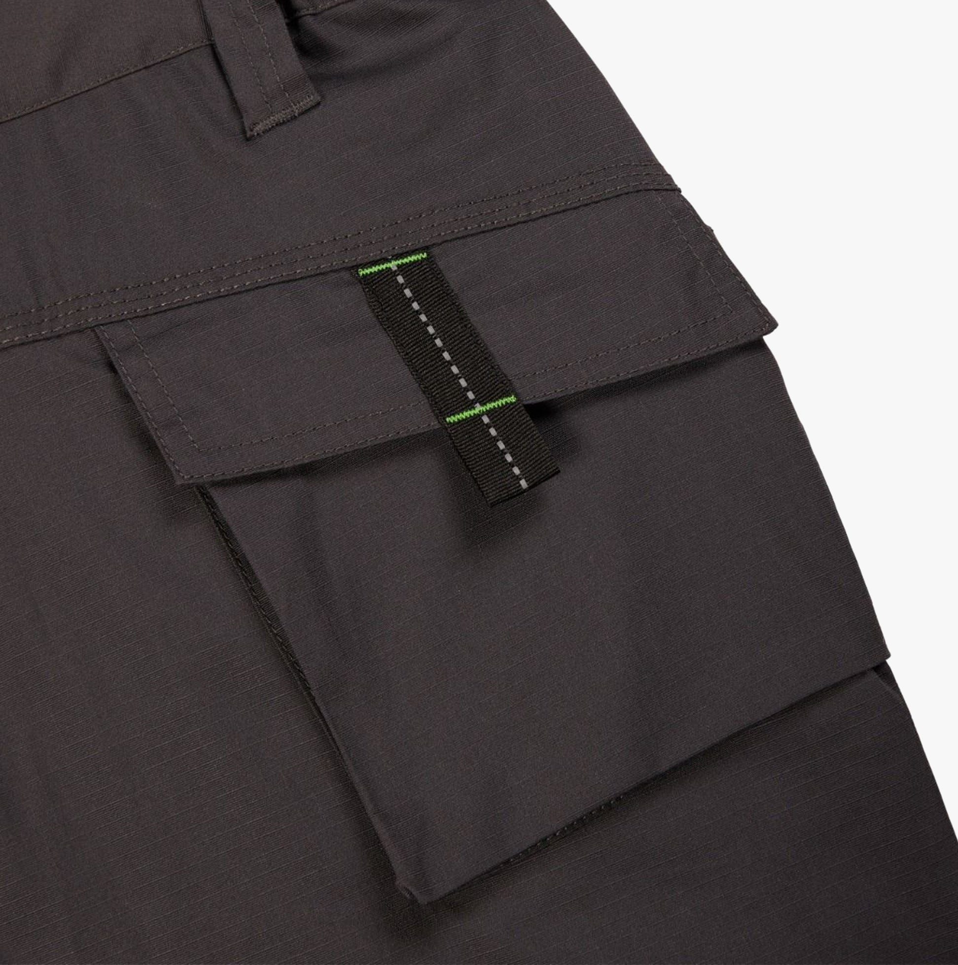 Apache APKHT Mens Shorts Grey detail view with utility pocket and design features