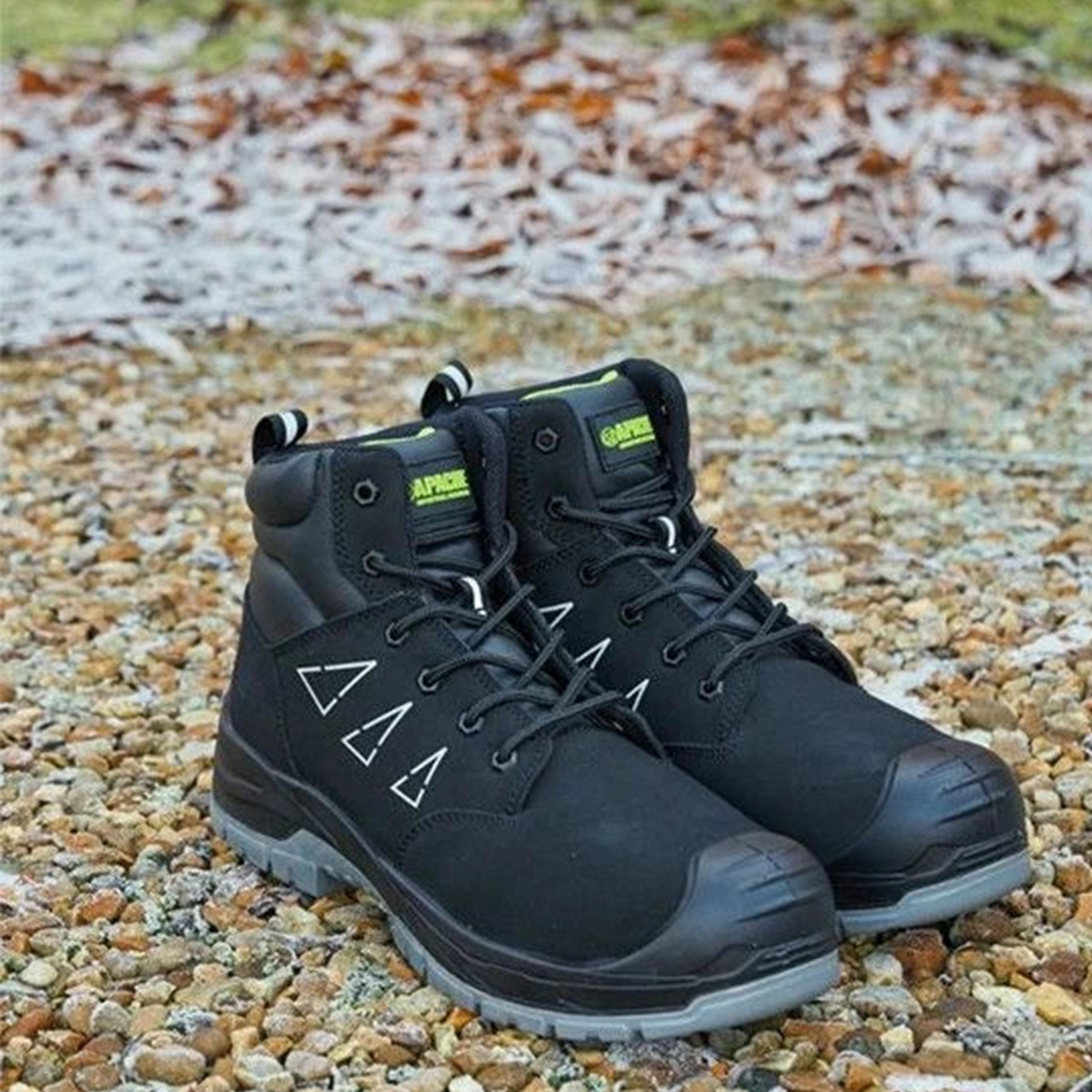 Apache ARMSTRONG Unisex Boots Black side view featuring lace-up closure, rubber sole, and ankle height design.