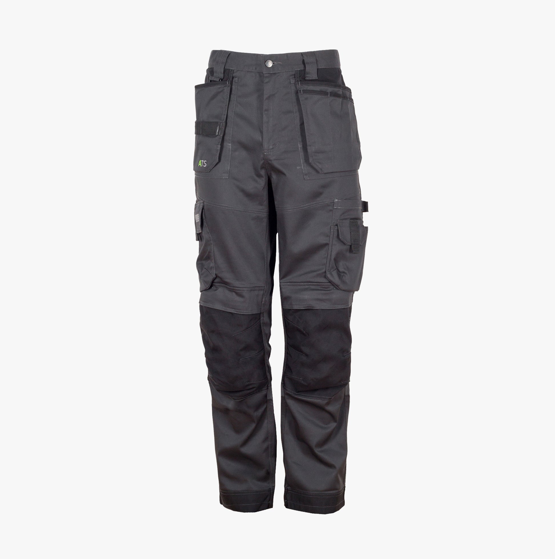 Apache ATS Mens Trousers Grey front view showcasing pockets and Cordura-reinforced knees.
