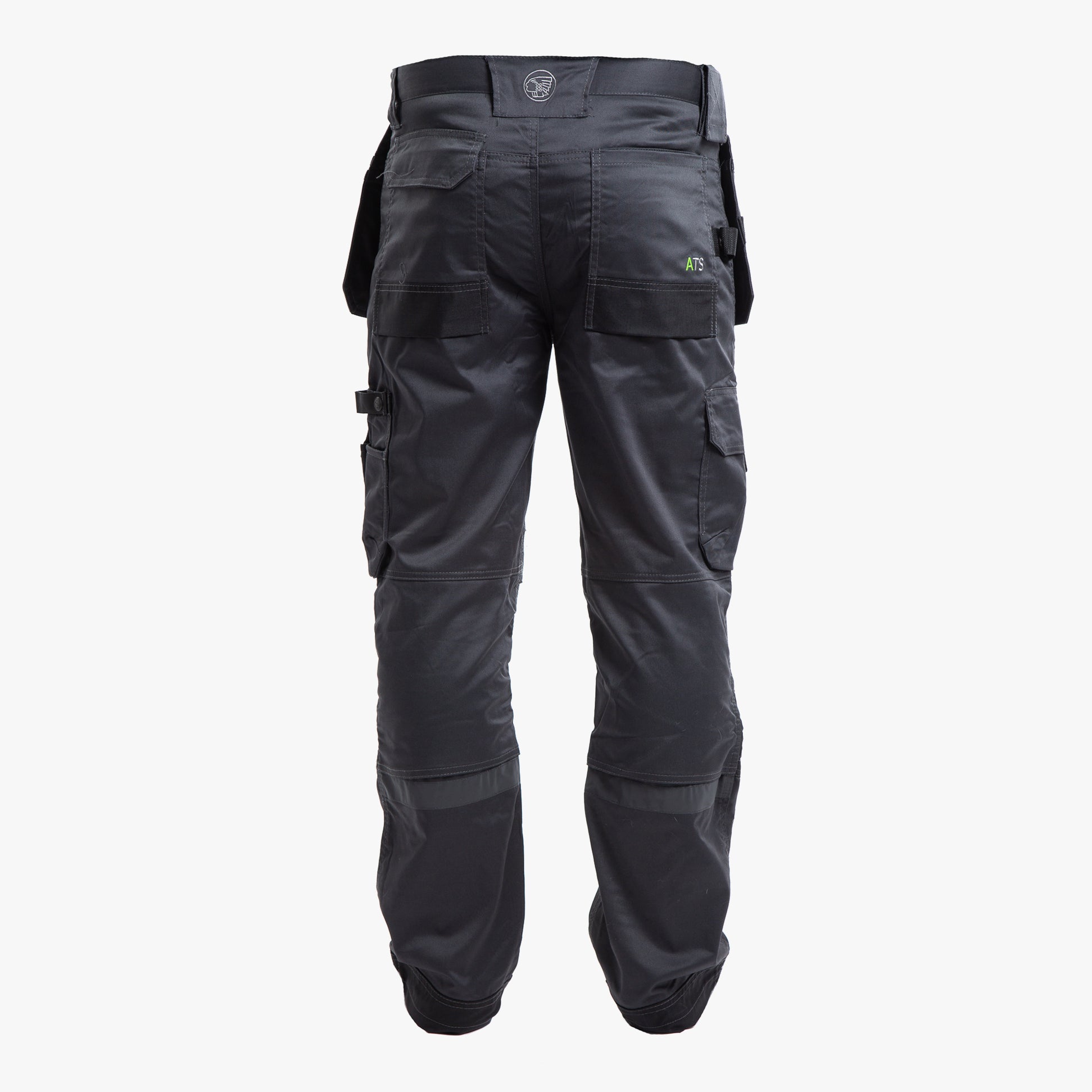Apache ATS Mens Trousers Grey back view showcasing cargo pockets and durable material.