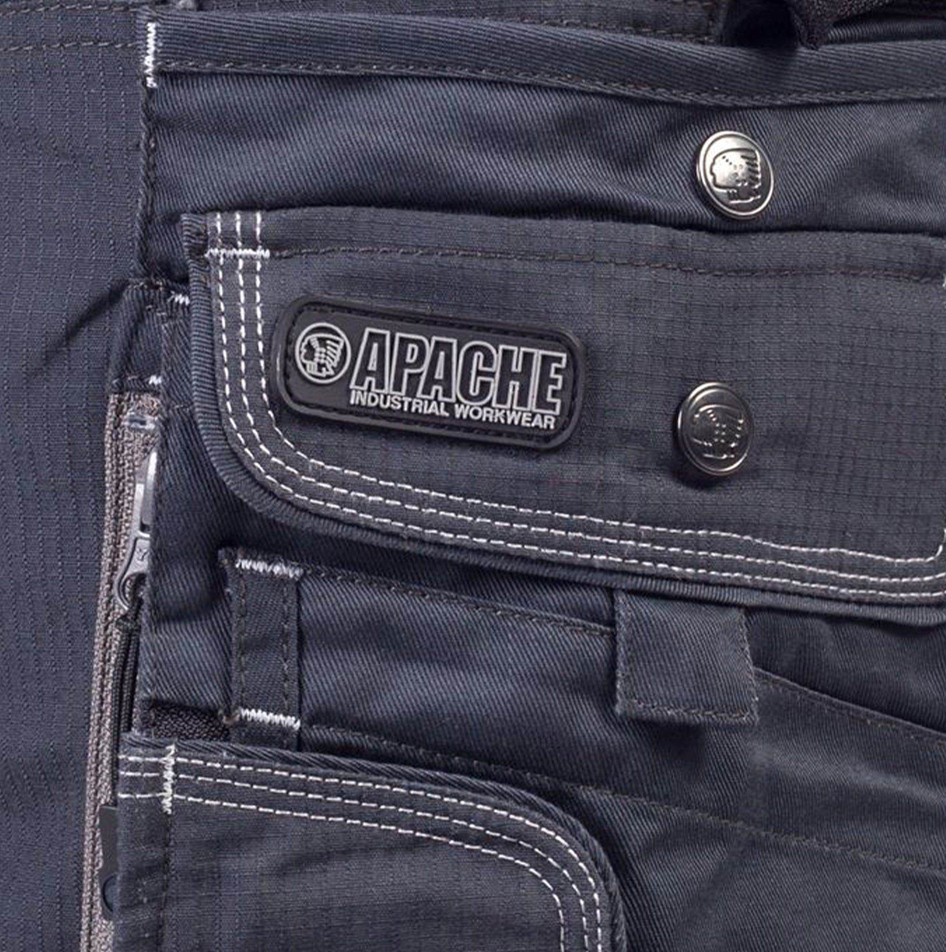 Apache ATS CARGO Mens Shorts Grey close-up view with logo and pocket details