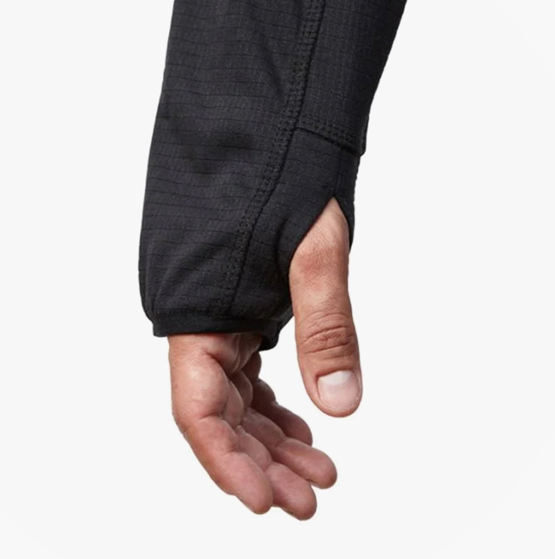 Apache ATS TECH Mens Quarter-Zip Fleece Black detail view of thumb loop on sleeve