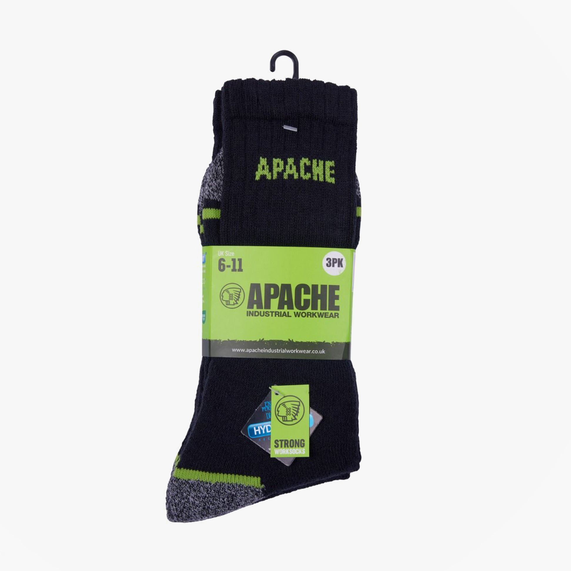 Apache BURLINGTON Mens Socks Black Grey, front view, showing packaging and sock design.