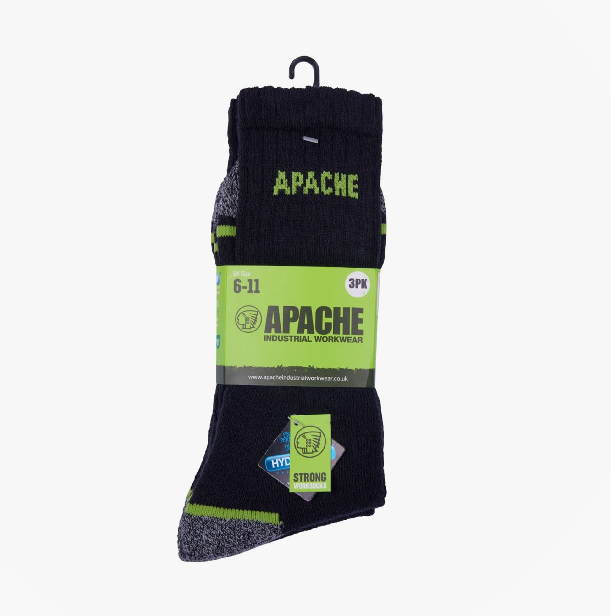 Apache BURLINGTON Mens Socks Black Grey, front view, showing packaging and sock design.