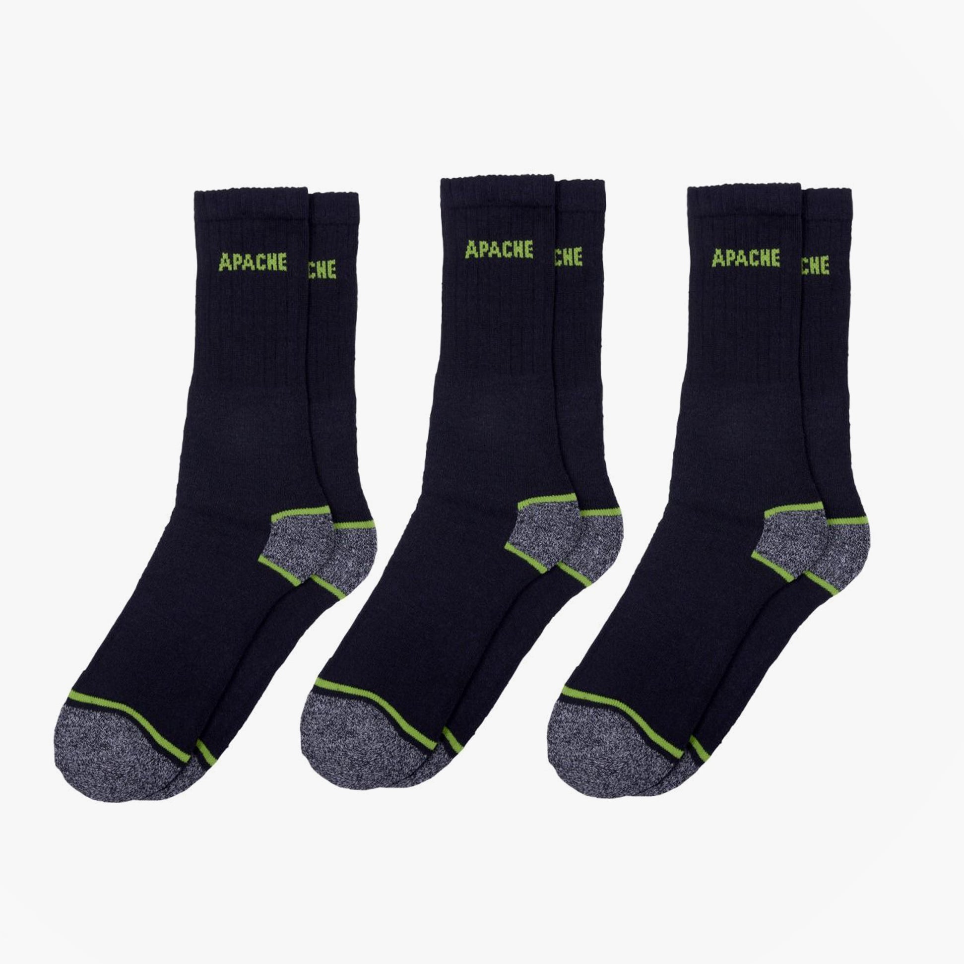 Apache BURLINGTON Mens Socks Black Grey 3 pack, showing front view and detailing of the design and colors.