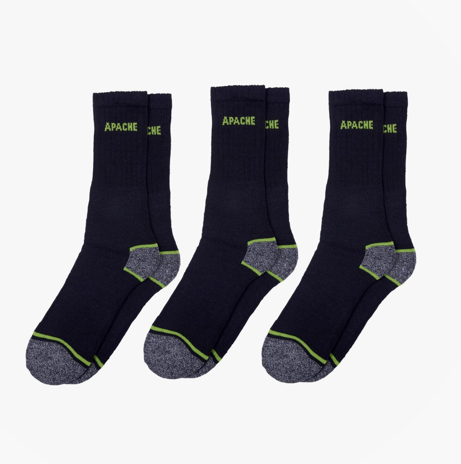 Apache BURLINGTON Mens Socks Black Grey 3 pack, showing front view and detailing of the design and colors.