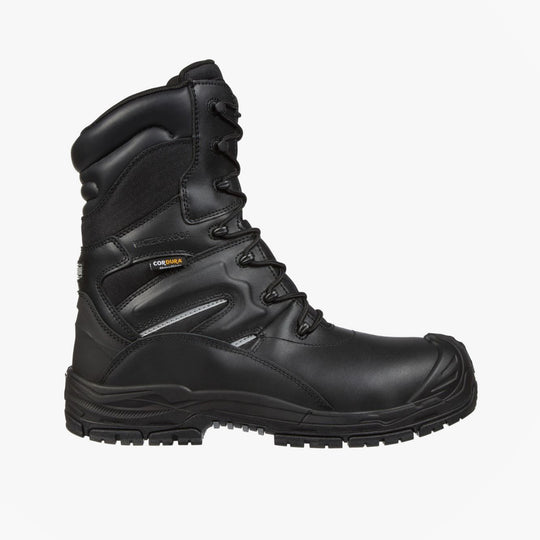 Apache COMBAT Unisex Boots Black side view showcasing leather upper and lace-up closure.
