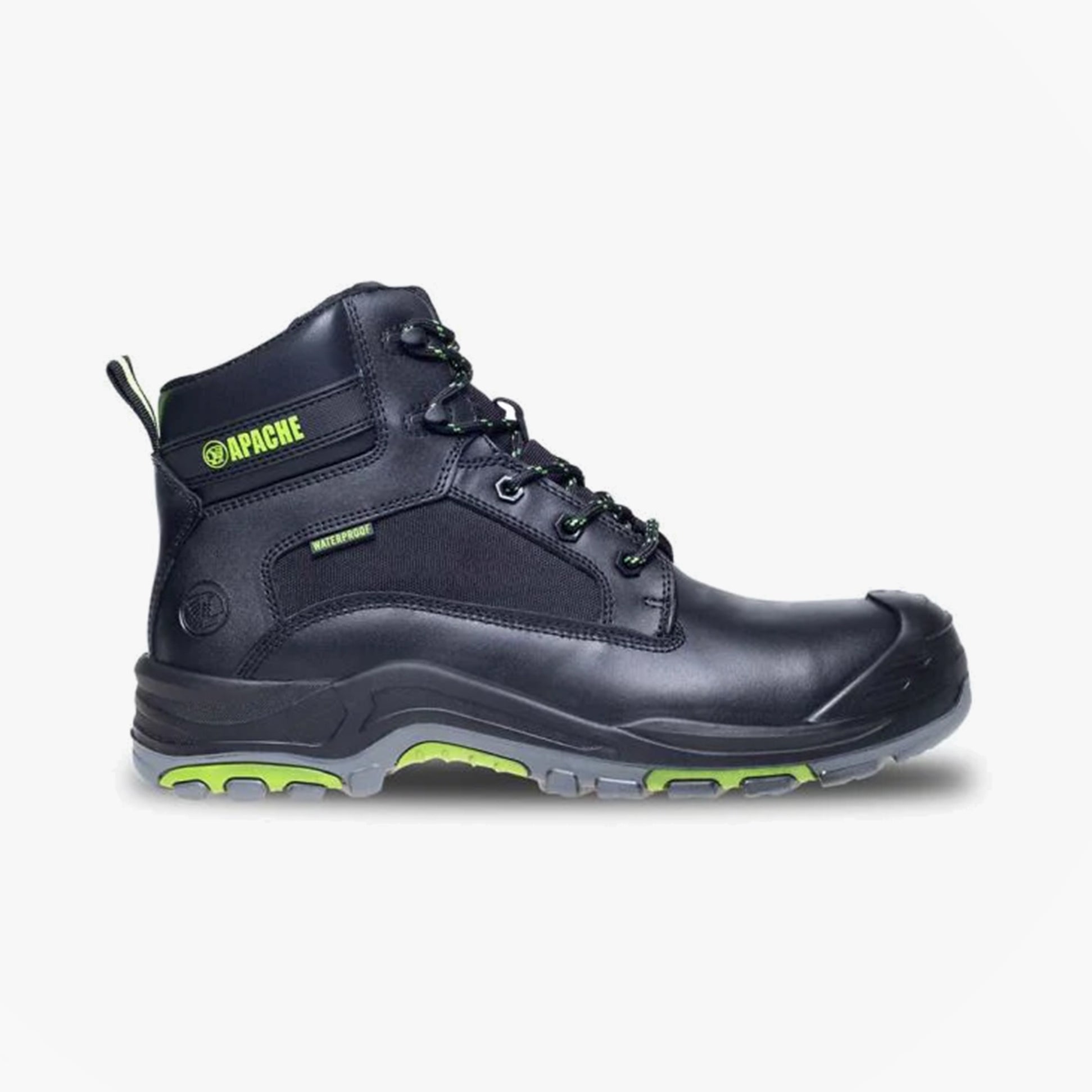 Apache DAKOTA Unisex Boots Black side view displaying lace-up design and durable rubber sole.