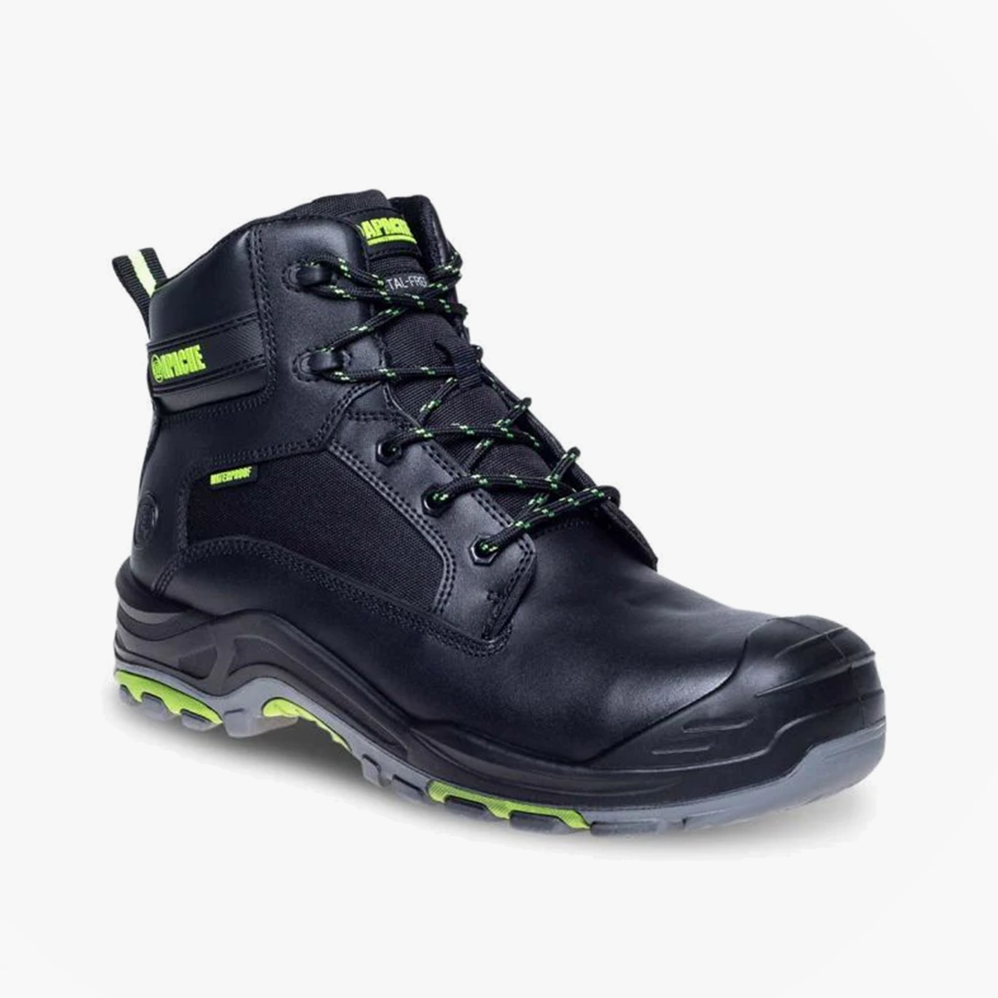Apache DAKOTA Unisex Boots Black side view showcasing safety features and lace-up closure.