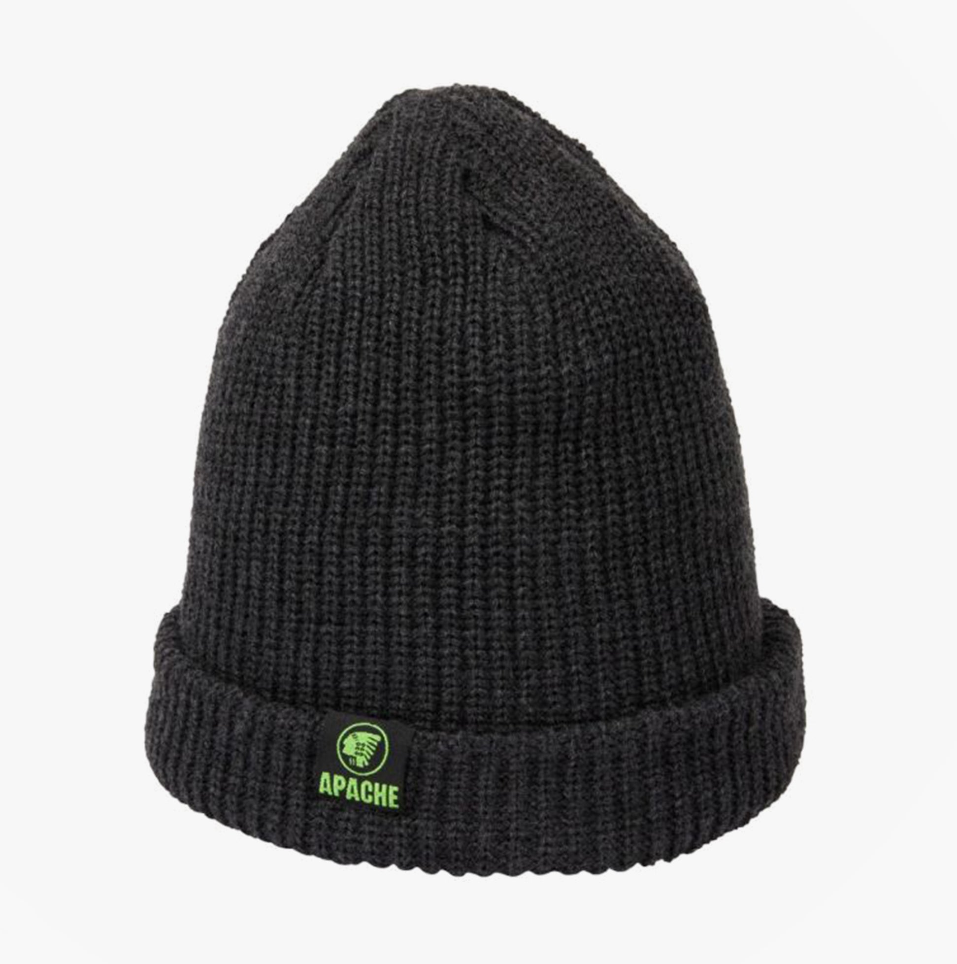 Apache DAWSON Unisex Workwear Beanie Hat Charcoal Grey, front view showcasing the textured fabric and logo detail.