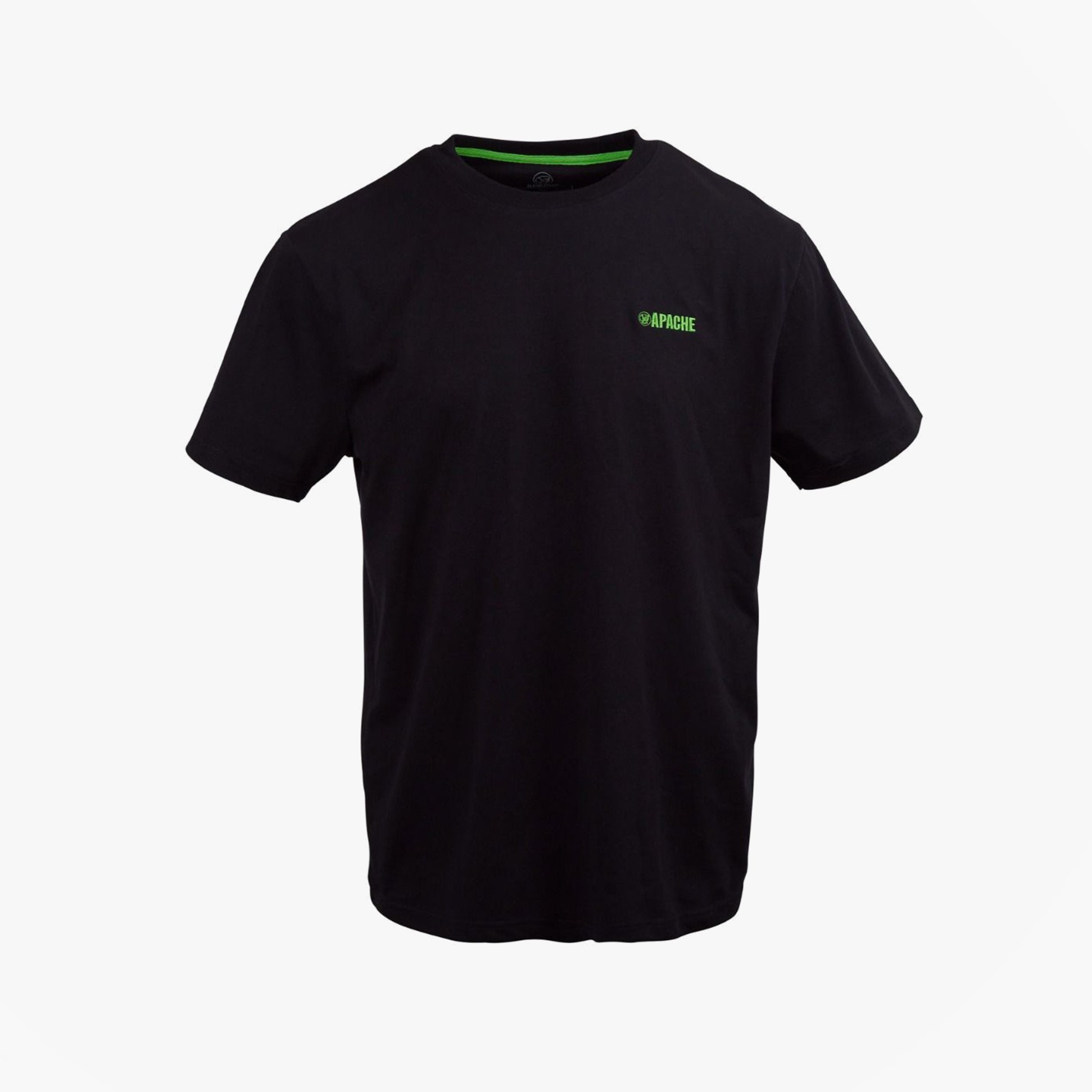 Apache DELTA Mens Workwear T-Shirt Black front view, featuring a debossed chest logo and ribbed crew neck.