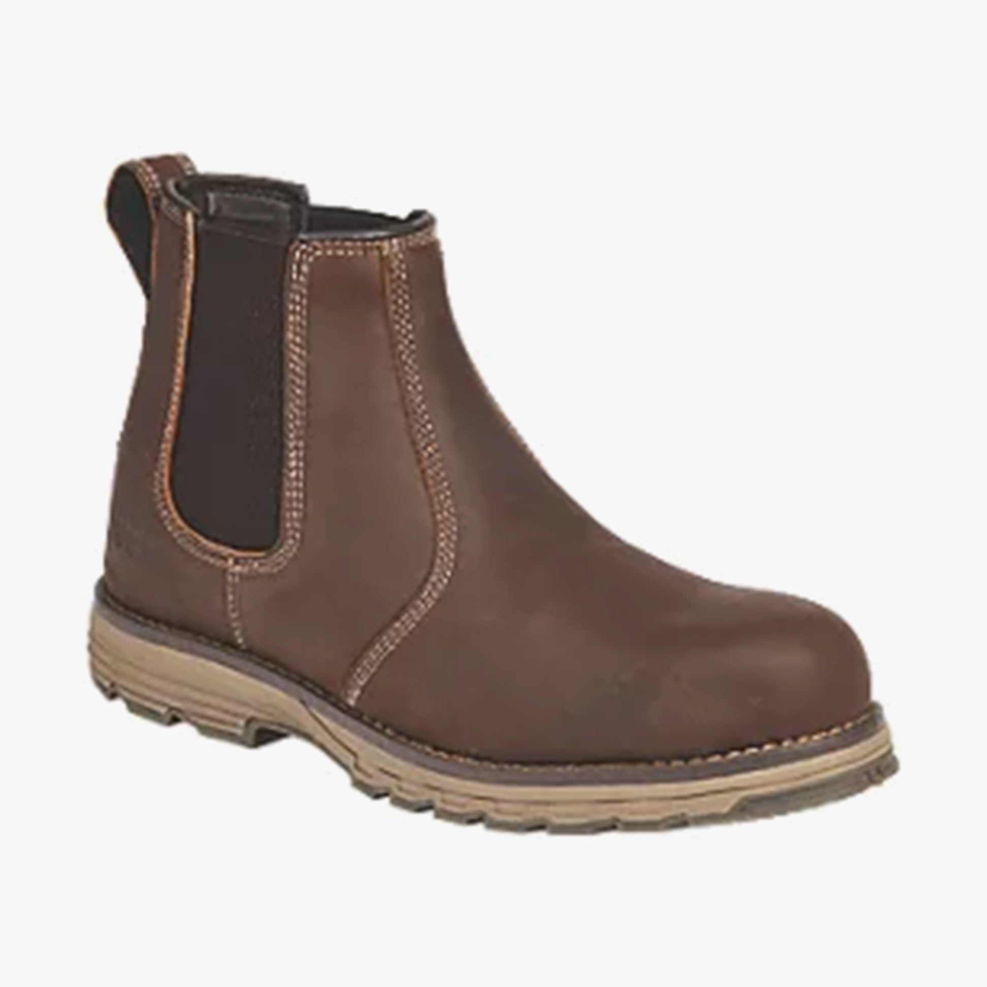 Side view of Apache FLYWEIGHT Mens Dealer Boots Brown with nubuck upper and rubber sole.