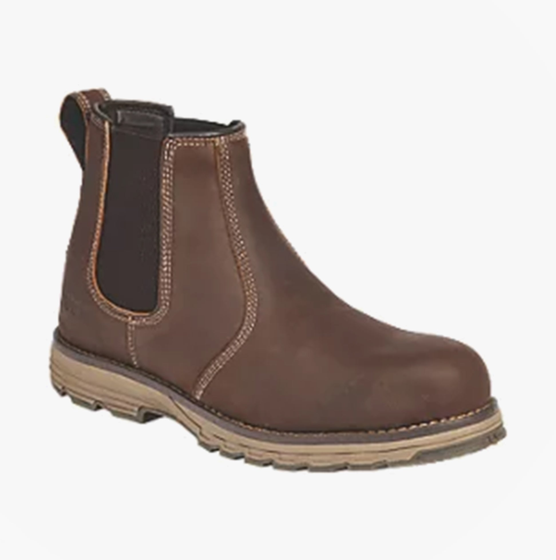Side view of Apache FLYWEIGHT Mens Dealer Boots Brown with nubuck upper and rubber sole.