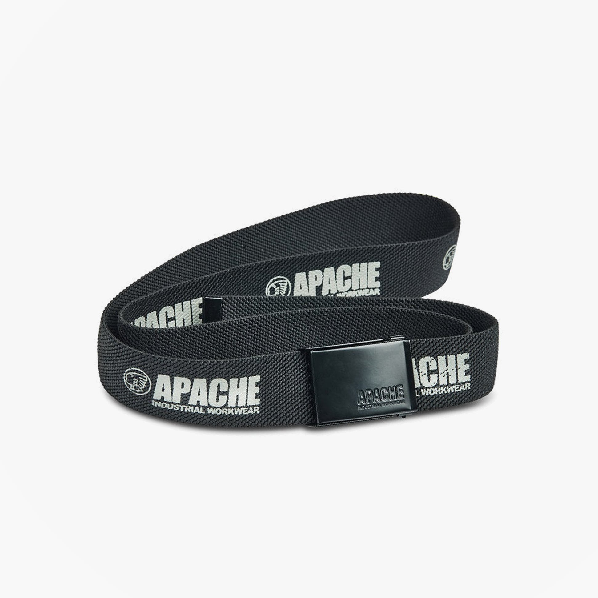 Apache HORIZON Mens Belt Black side view with embossed buckle and logo design