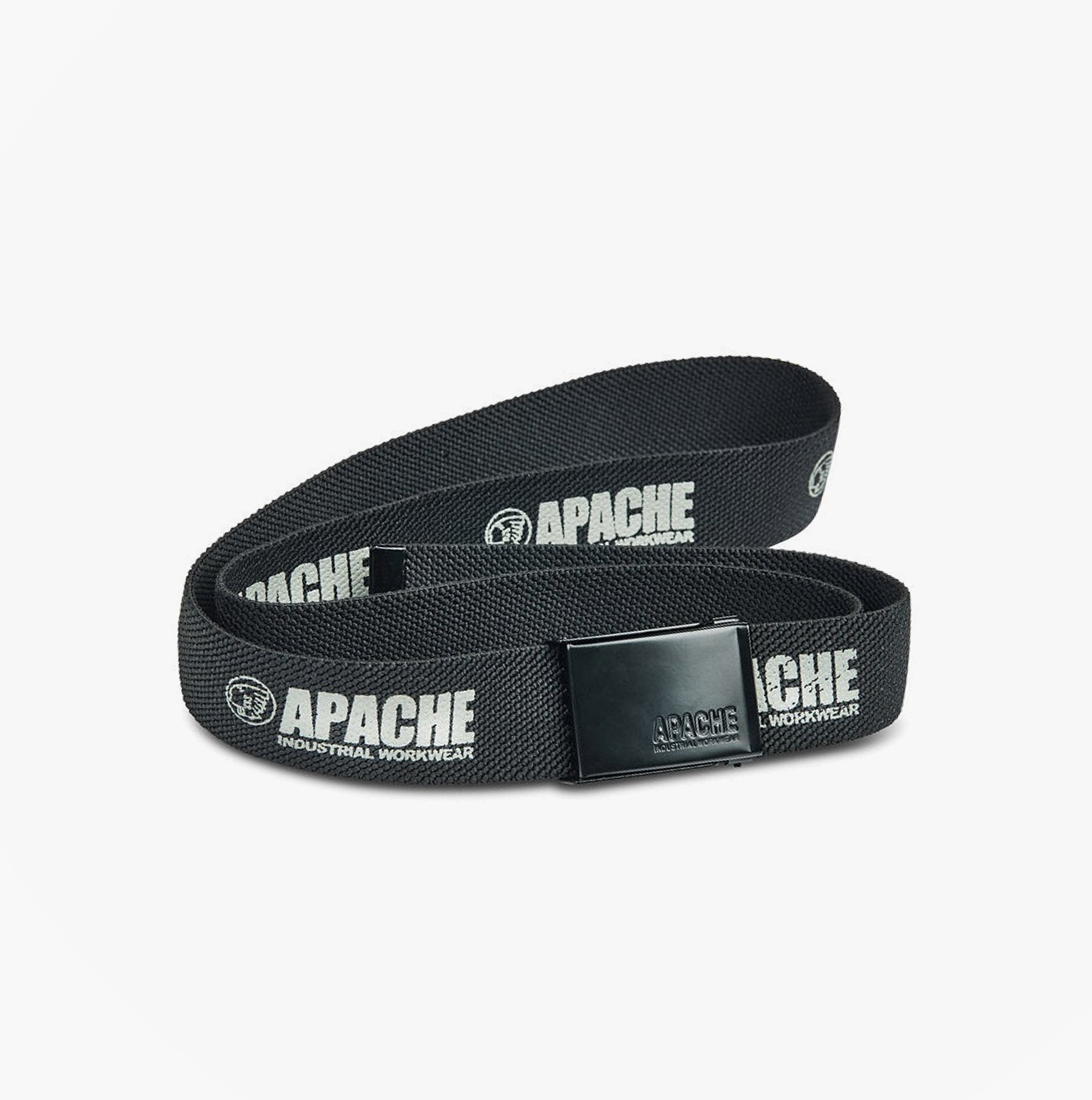 Apache HORIZON Mens Belt Black side view with embossed buckle and logo design
