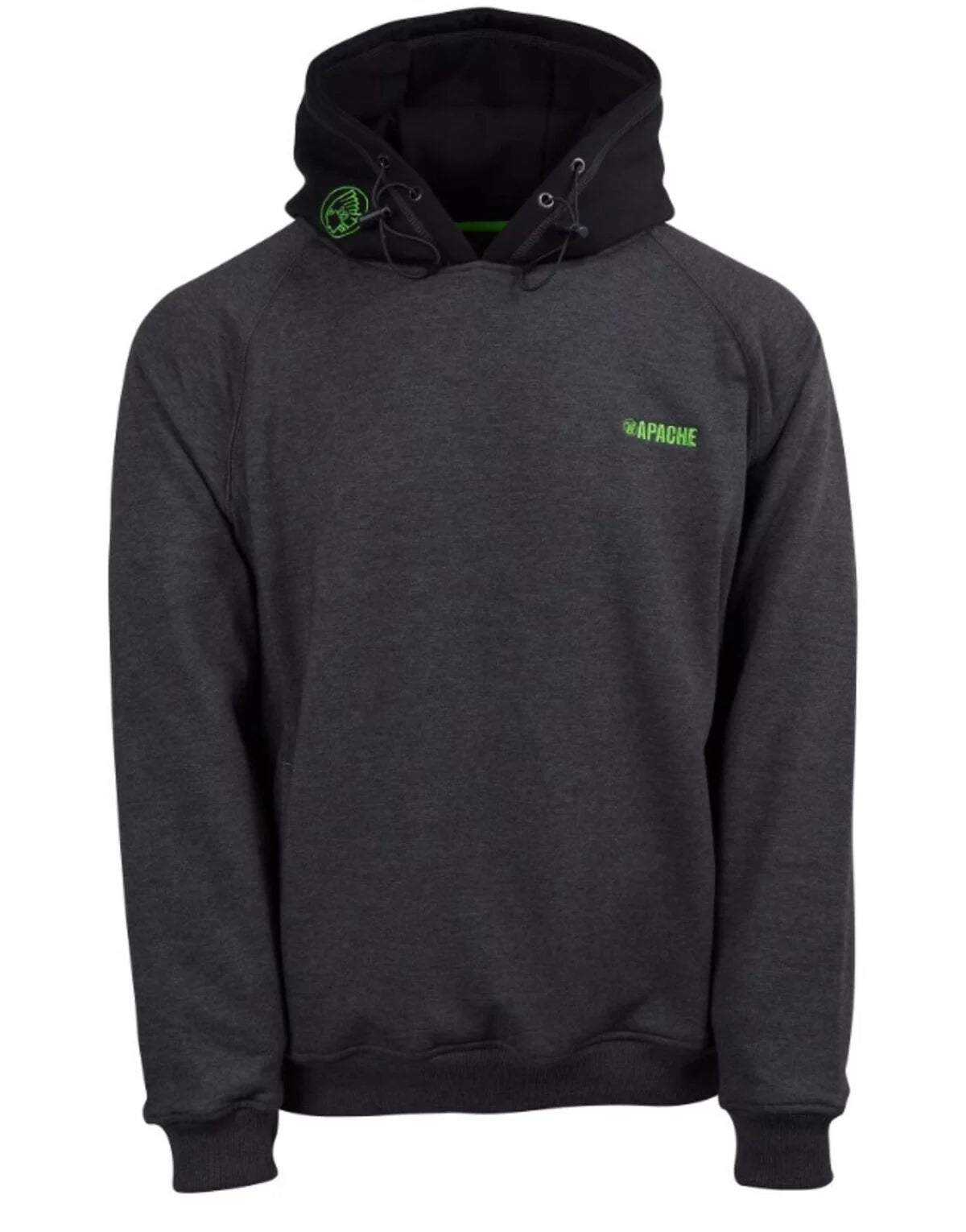 Apache KINGSTON Mens Hoody Grey Black front view featuring kangaroo pocket and adjustable hood.