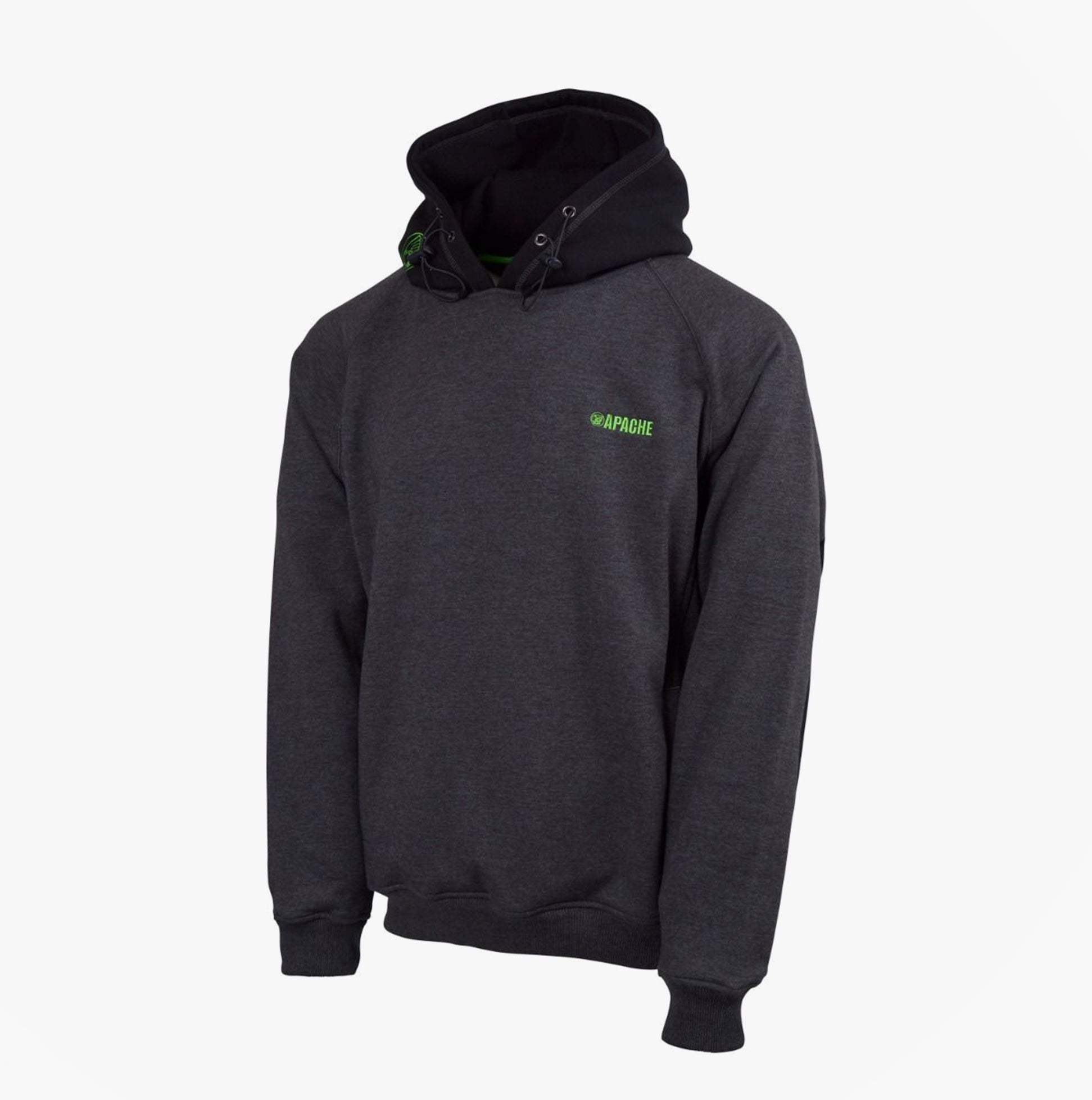 Apache KINGSTON Mens Hoody Grey Black front view with kangaroo pocket and adjustable hood.
