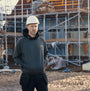Apache KINGSTON Mens Hoody Grey Black front view, worn by a man on a construction site with safety helmet.