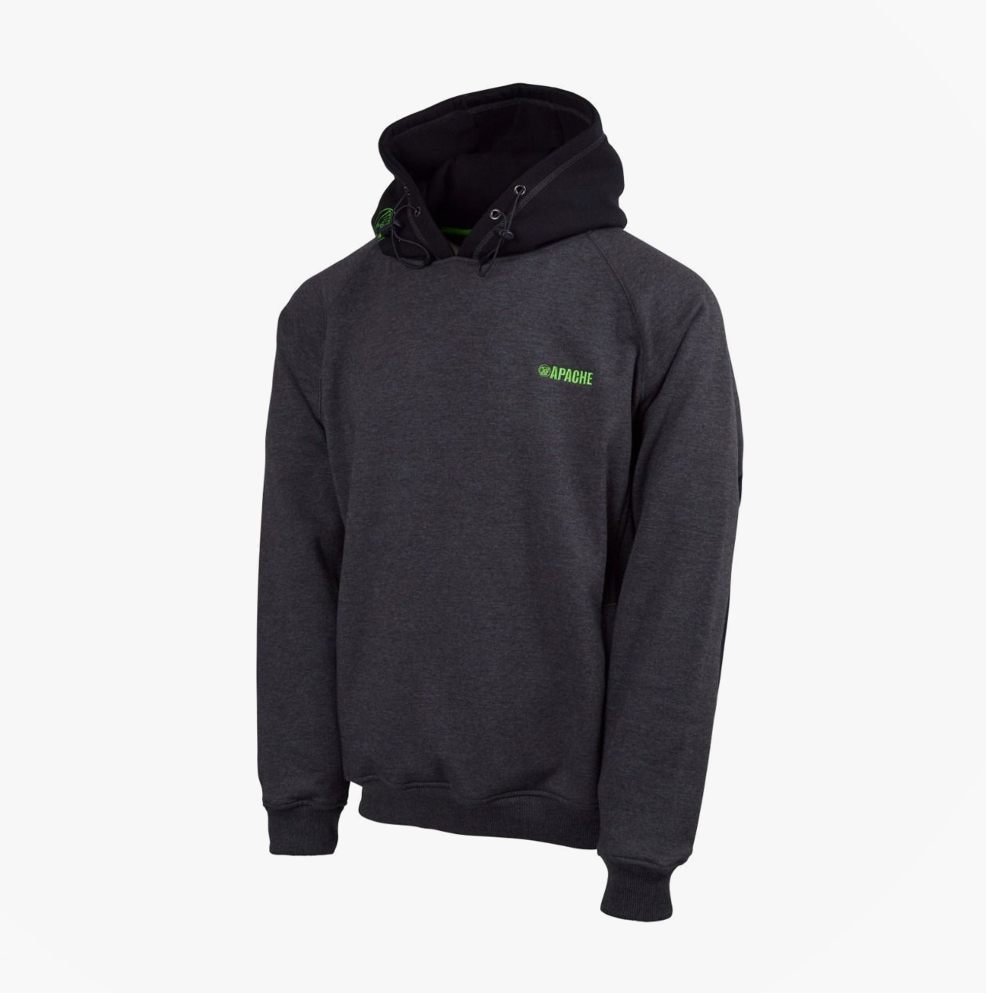Apache KINGSTON Mens Hoody Grey Black front view with kangaroo pocket and adjustable hood.
