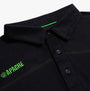 Apache LANGLEY Mens Polo Shirt Black Grey detail view of collar and buttons with green logo