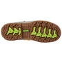 Apache MOOSE Unisex Boots Wheat sole bottom view with green and brown rubber tread design for traction and durability.