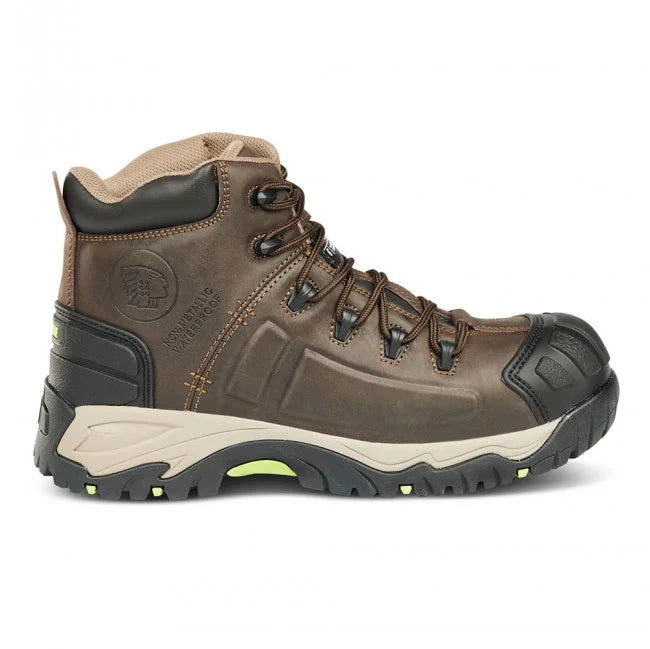 Apache NEPTUNE Mens Boots Brown side view showcasing leather upper, lace-up closure, and rubber sole.