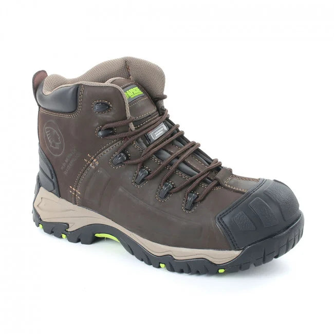 Apache NEPTUNE Mens Boots Brown side view showcasing leather upper, lace-up closure, and round toe in a comfortable design.