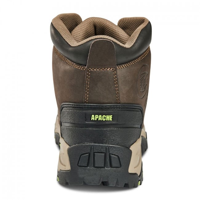 Apache NEPTUNE Mens Boots Brown back view showing leather upper and rubber sole design.