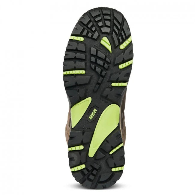 Apache NEPTUNE Mens Boots Brown bottom view showing rubber outsole with traction and safety features.