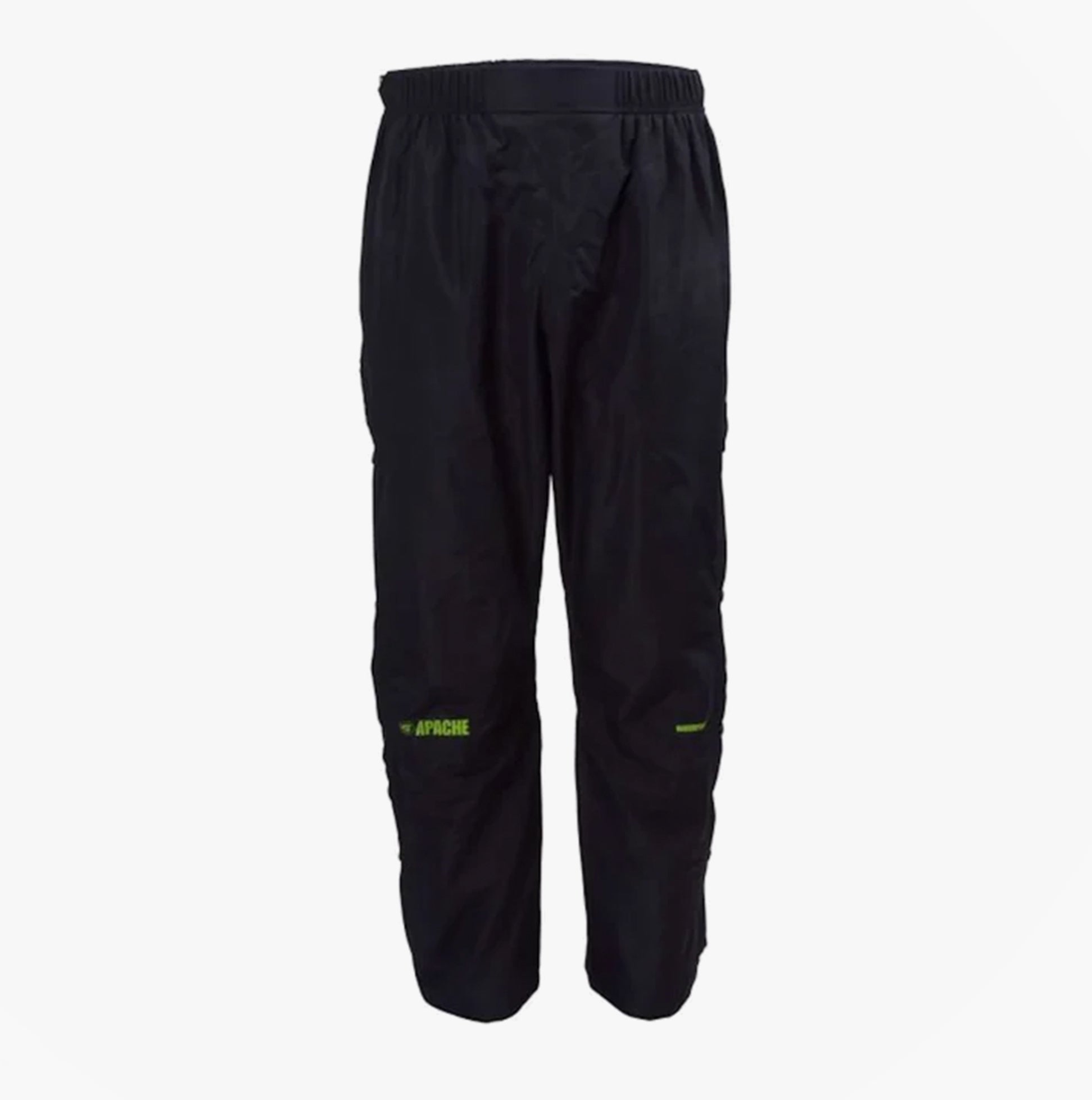 Apache QUEBEC Mens Over Trousers Black front view showcasing waterproof design and adjustable features.