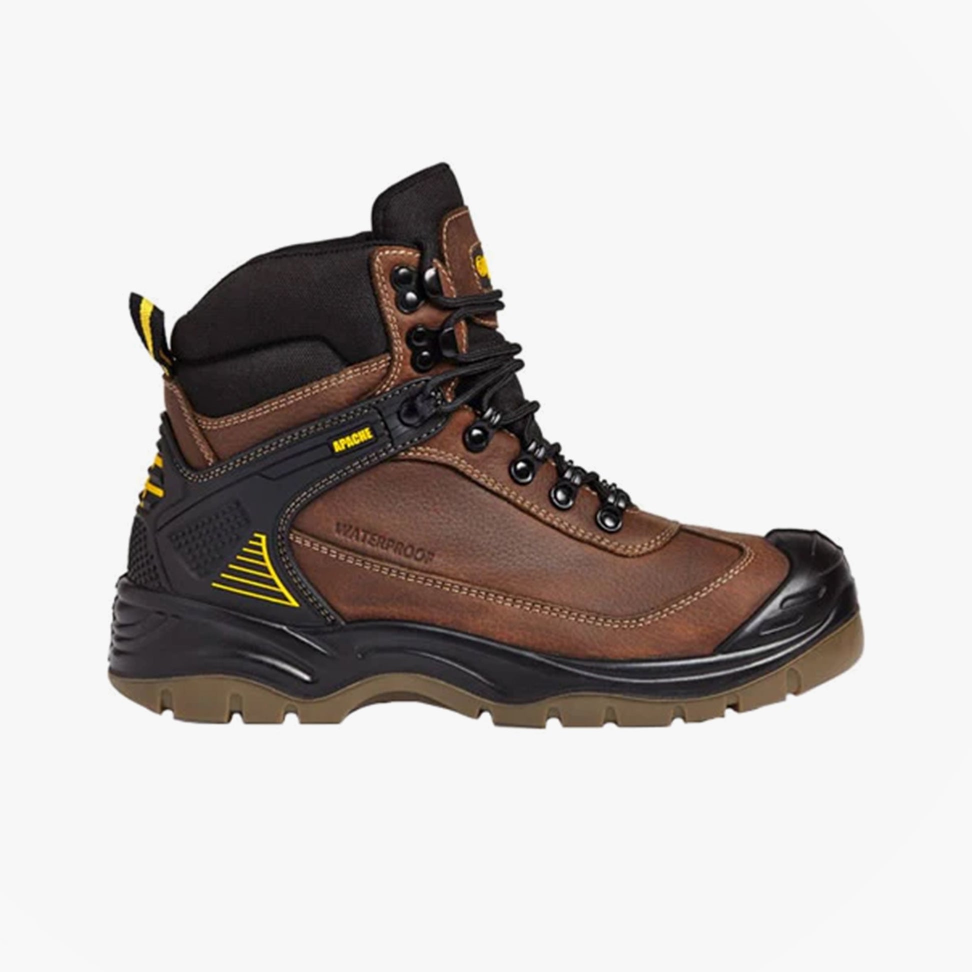 Apache RANGER Unisex Boots Brown side view, featuring lace-up design, leather upper, and rubber sole.