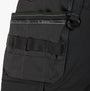 Apache SUDBURY Mens Trousers Black detail view of cargo pocket with belt loops and green stitching.