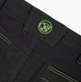 Apache SUDBURY Mens Trousers Black detail view of waist with logo embroidered in green.
