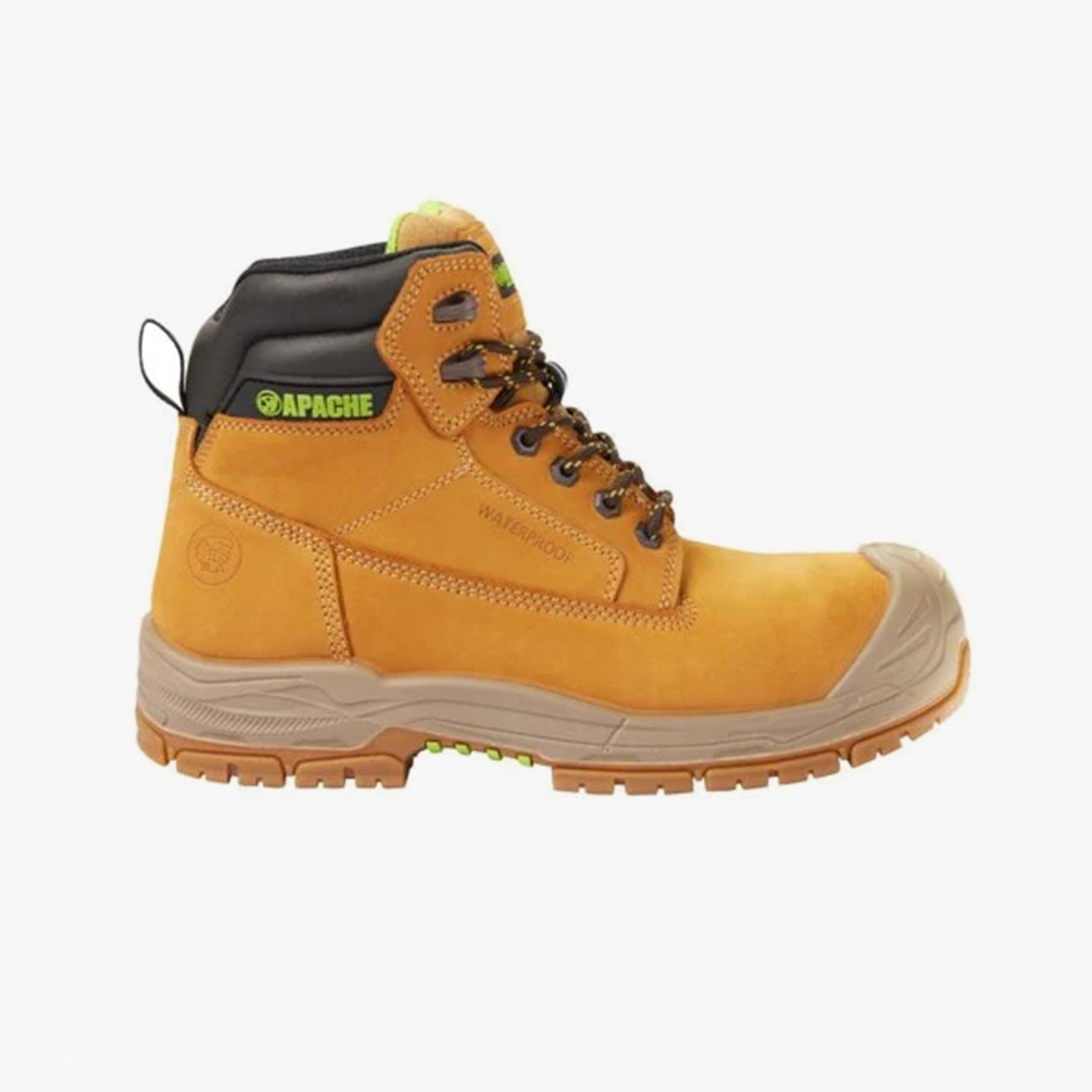 Apache THOMPSON Unisex Boots Wheat side view showcasing leather upper, composite toe cap, and lace-up closure.