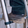 Apache WABANA Unisex Dealer Boots Brown side view on ladder with dirty rubber sole and leather upper