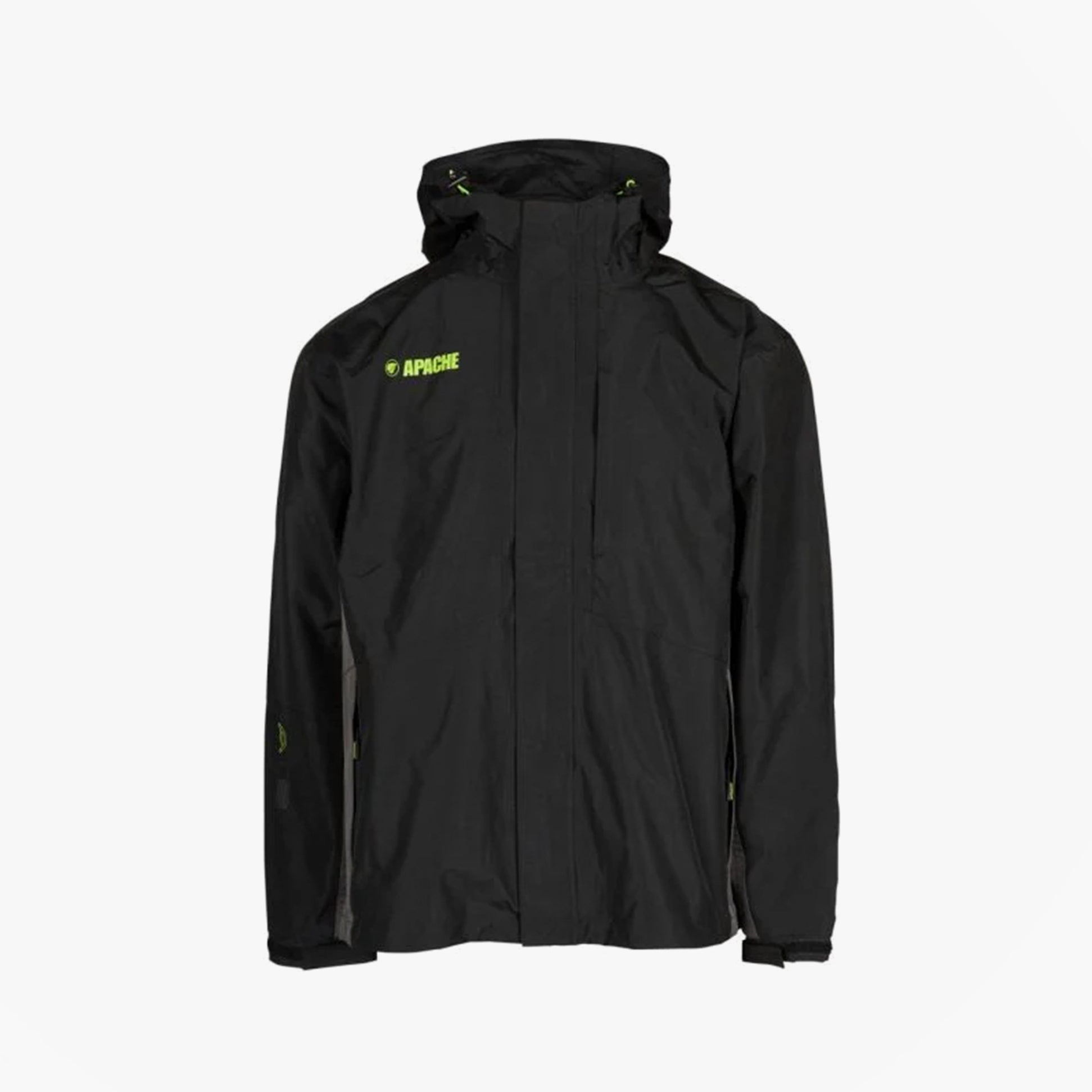 Apache WELLAND Mens Work Jacket Black Charcoal front view with adjustable hood and zip fastening