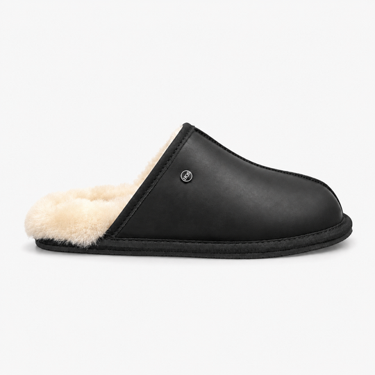 HOS Sheepskin EDWIN Mens Mules Black Leather
