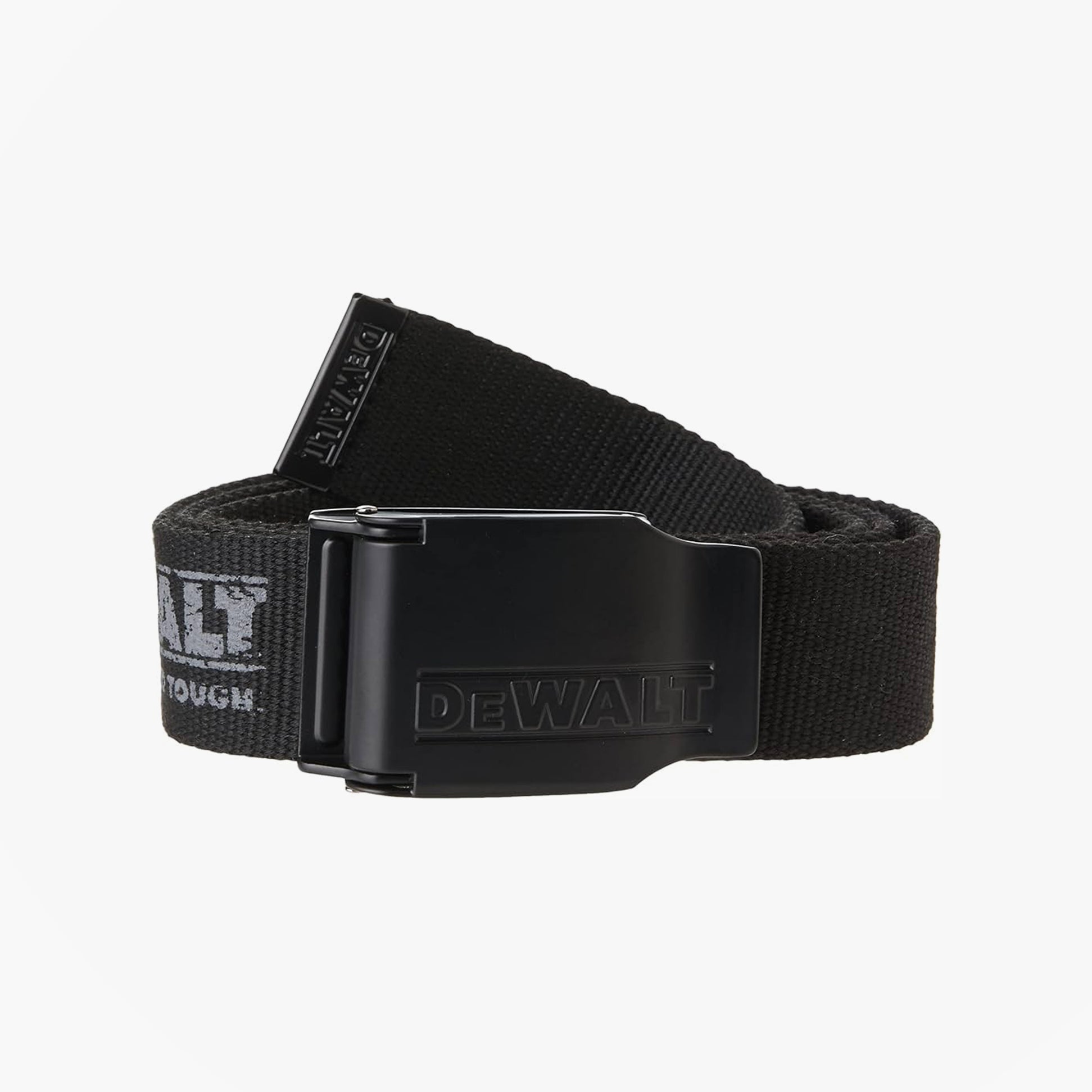 Dewalt PROBELT Mens Belt Black side view showcasing the durable polyester material and bold buckle design.