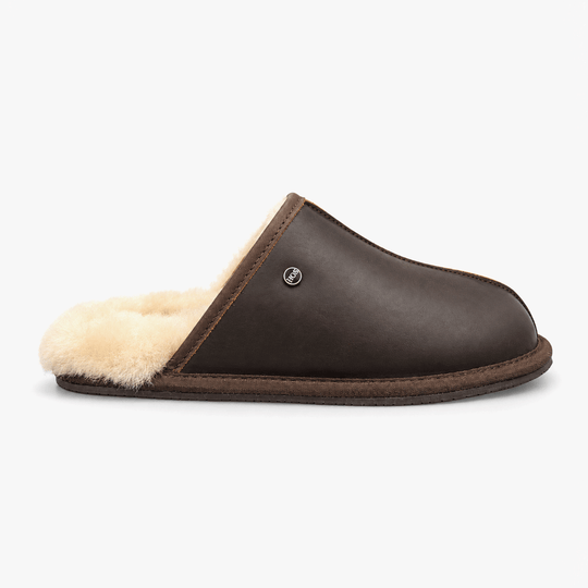 HOS Sheepskin EDWIN Mens Mules Brown Leather