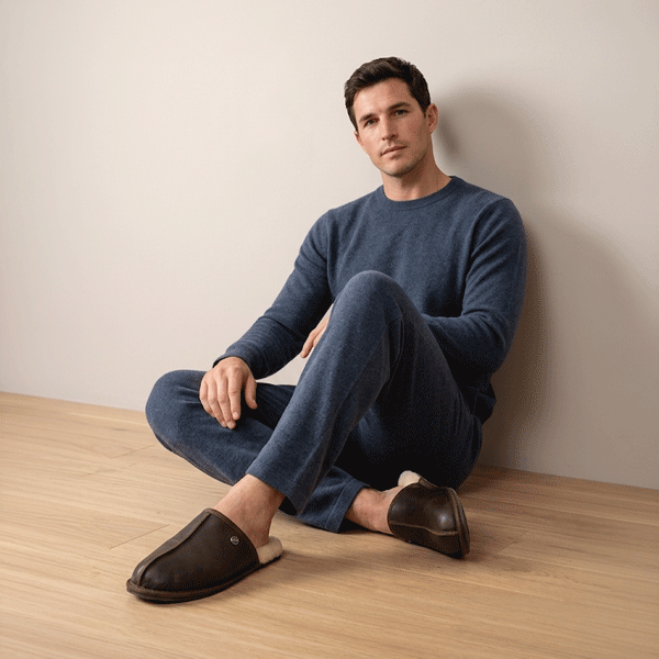 HOS Sheepskin EDWIN Mens Mules Brown Leather
