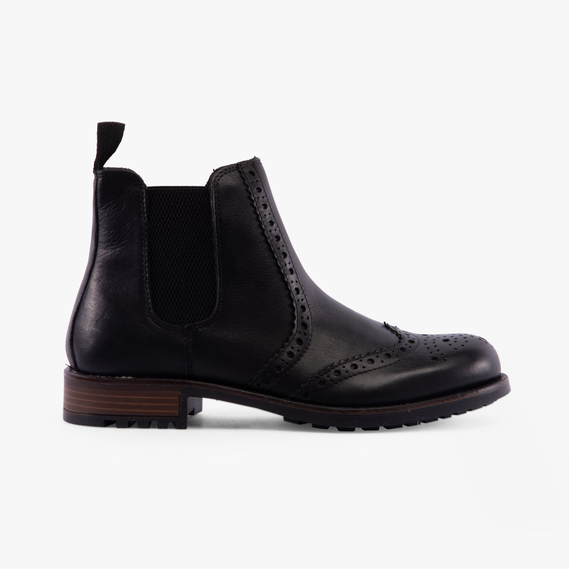 Band Wagon ELGIN Mens Chelsea Boots Black side view featuring leather upper and block heel.