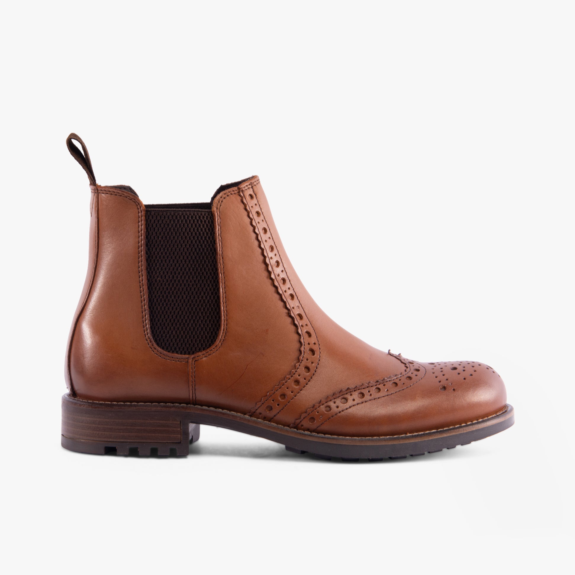 Band Wagon ELGIN Mens Chelsea Boots Tan side view showing leather upper and block heel design.