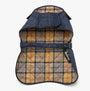 Barbour QUILTED DOG COAT Navy front view showing interior design and adjustable strap.
