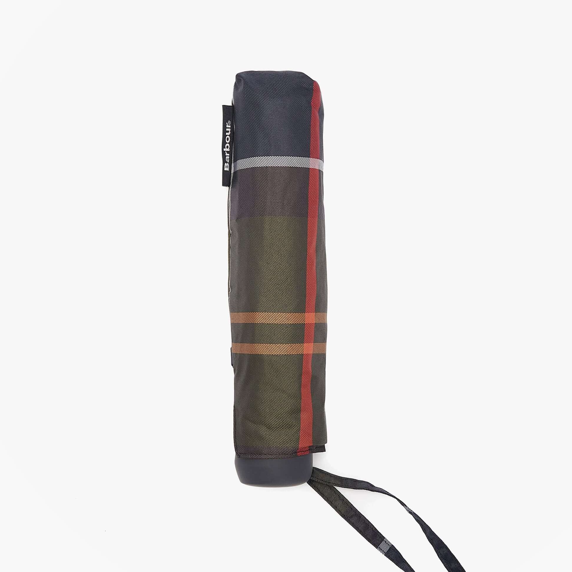 Barbour PORTREE Classic Umbrella Multi side view, featuring a stylish tartan design in dark colors.