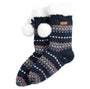Barbour FAIRISLE Lounge Socks Womens Pink/Navy side view showing fluffy cuff and pom pom details
