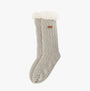 Barbour CABLE KNIT LOUNGE Socks Womens Light Grey Marl side view showcasing textured knit and plush cuff.