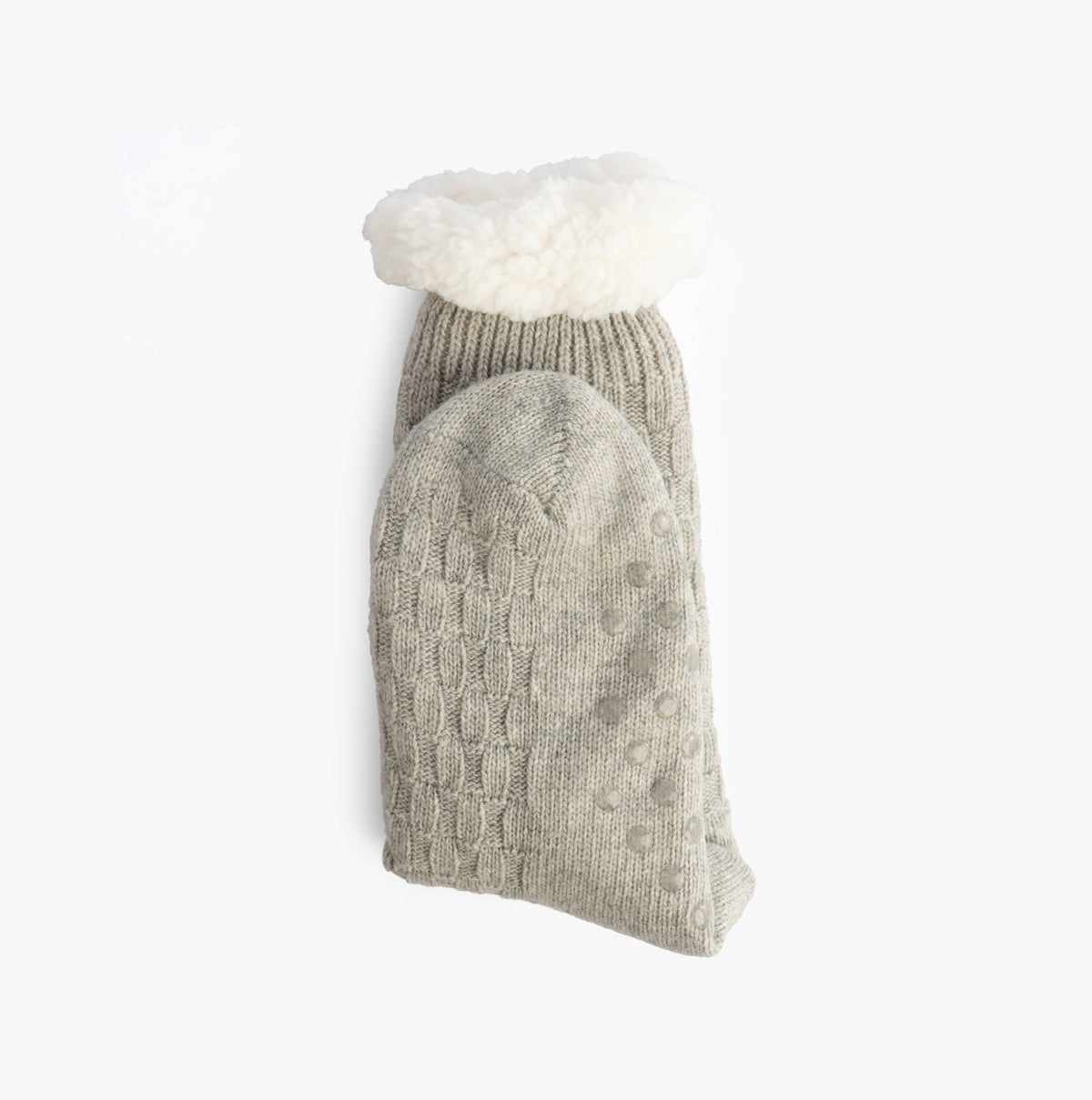 Barbour CABLE KNIT LOUNGE Socks Womens Light Grey Marl side view showcasing cable knit design and fluffy top